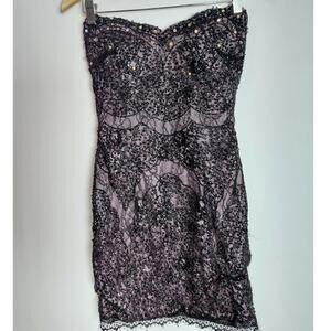 ALYCE PARIS Sequin Lace Strapless Dress Black Solid Sleeveless Short Size 4